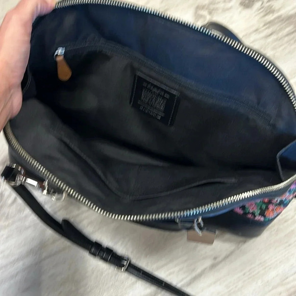 COACH Sierra Posey Cluster Black & Pink Floral Coated Canvas Satchel Bag #F57622 - Picture 7 of 8